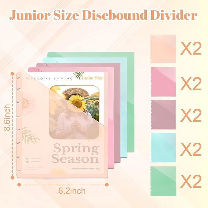 （5.5×8.5 inch） 10Pcs Junior Size Discbound Pocket Dividers DiscBound Binder Dividers Disc Bound Planner Supplies DiscBound Pocket Folder Discbound Notebook Accessories 8 Disc Planner Cover for Office