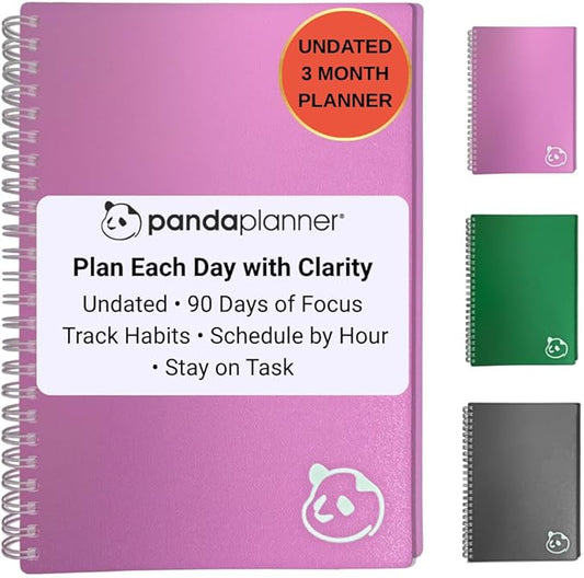 Panda Planner 2026 Undated Daily Planner with Hourly Schedule 5.75" x 8.25" – 90 Days Daily Journal with Spiral Binding – To Do List Notebook with Habit Tracker for Home/Office Supplies – Pink
