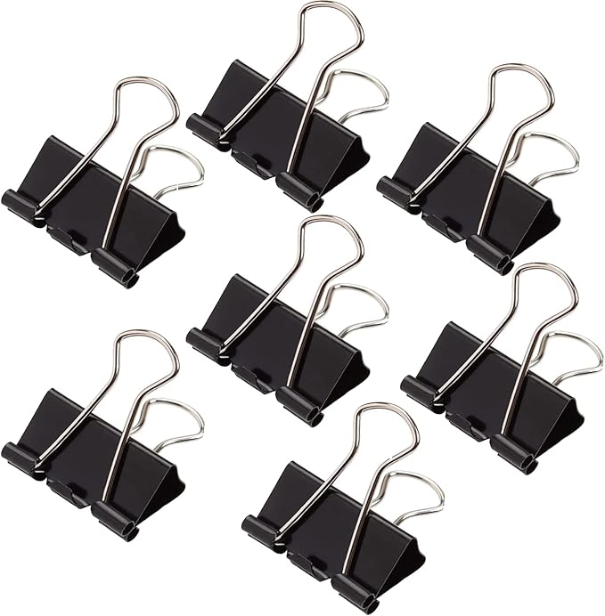 144 Pcs Binder Clips 1 Inch, Black Medium Paper Clamps for Office Supplies, Wide Metallic Binder Clips, Large Document Clamp, File Clips