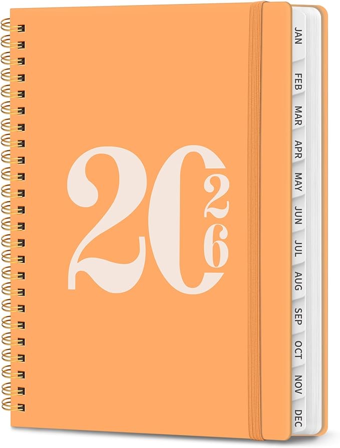 2026 Planner, Weekly and Monthly Calender Planner, Jan 2026 to Dec 2026, Hardcover 2026 Calendar Book with Tabs & Inner Pocket, Office Home School Supplies for Women & Men - A5 (6.3" x 8.5"), Bright Orange