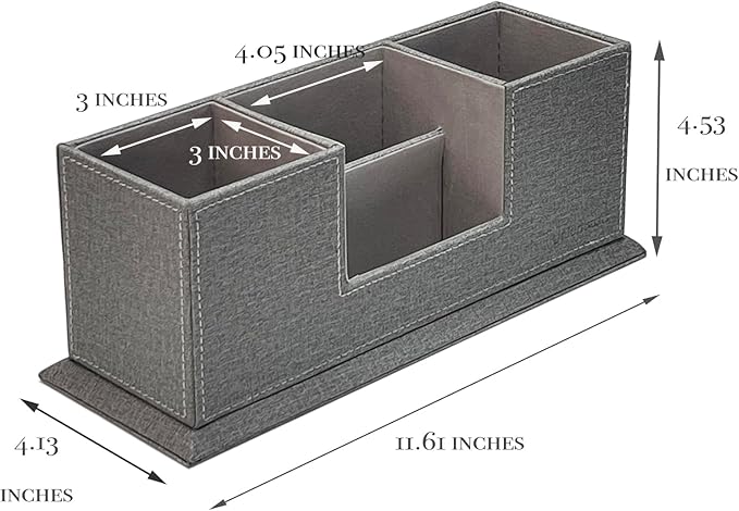 UnionBasic Desk Organizer, Desktop Caddy Leather Multi-compartment Pen Holder Office Stationer Organizer, Multi-Color (Grey Linen Texture)