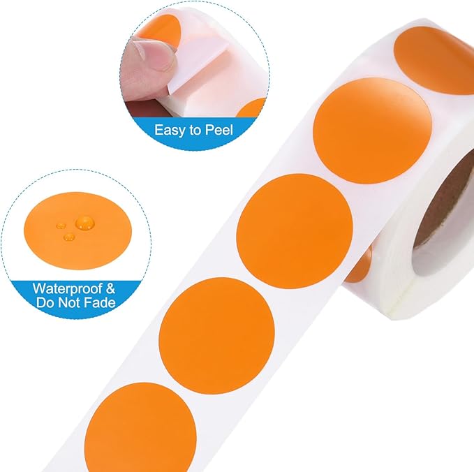 uxcell 500pcs Orange Round Stickers Roll 1 Inch Self-Adhesive Stickers Coding Label Removable for DIY Crafts Homework, Office, Shop, Home, Classroom Marking
