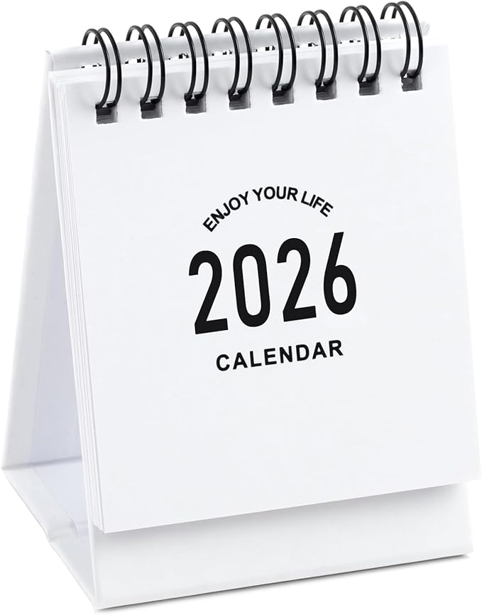 Mini Desk Calendar 2026 - Small Desk Calendar Runs January 2026 to June 2027, Monthly Calendar 250gsm Thick Paper Twin-Wire Binding with Stickers for Home Office School (Mini white)