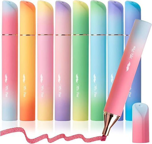 Mr. Pen- Glitter Highlighters, 8 Pack, Sunshine Colors, Chisel Tip, Cute Highlighters for School, Glitter Marker