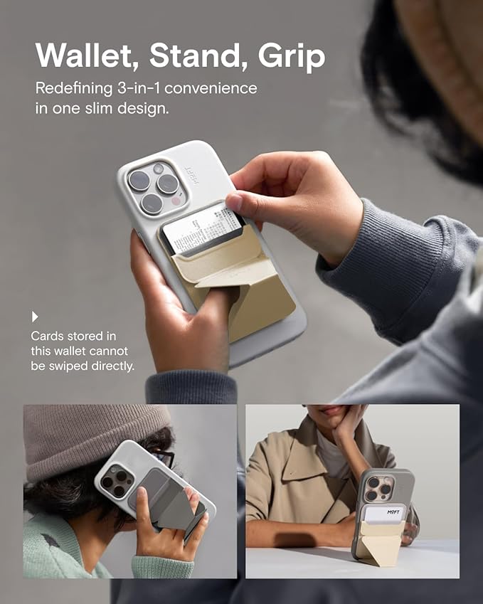 MOFT Magnetic Wallet Stand Compatible with iPhone 17/16/15/14/13/12 Series, Angle Adjustment & Magsafe Compatible MOVAS Phone Stand,Cool Grey