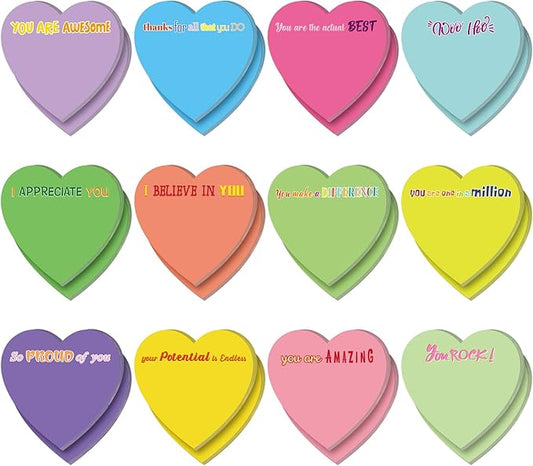 Teling 24 Pack Valentine's Day Sticky Notes Heart Shape Sticky Notes 3 x 3 Inch Appreciation Notepads Bulk Cute Memo Pads for Galentines Party Gifts School Office Supplies (Bright)