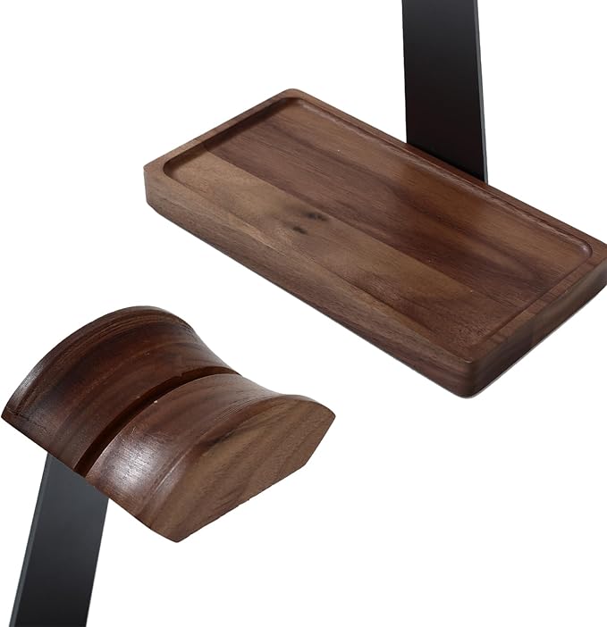 Walnut Headphone Stand, Wood Headset Stand for Desk, Gaming Headphone Holder with Storage Base Compatible with Airpod max, Bose, Razer, Sennheiser, Jabra, JBL, AKG, Grey
