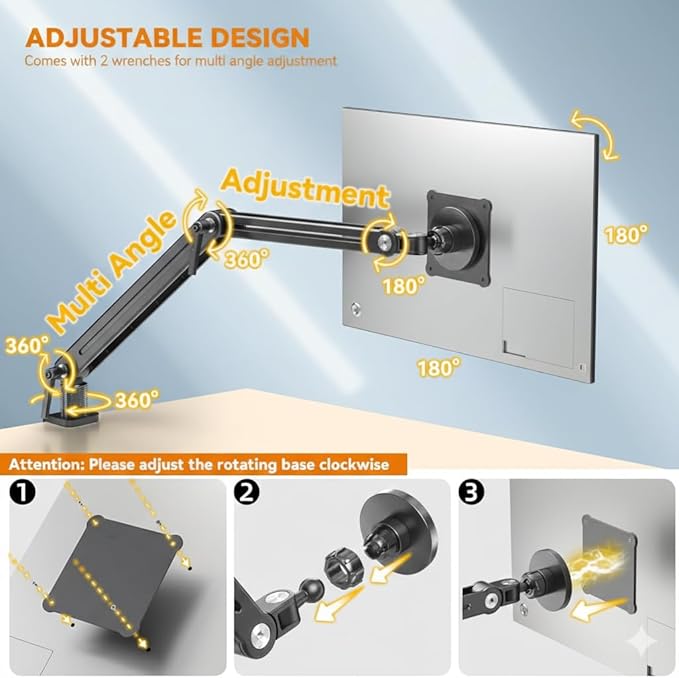 Portable Monitor Holder Mount Arm - Strong Magnetic Support up to 12.9 14.6 15.6 18.4 18.5 inch 360° Rotating Base Swivel for iPad Pro/Mini/Air/Surface/Samsung Bearing Over 5lbs