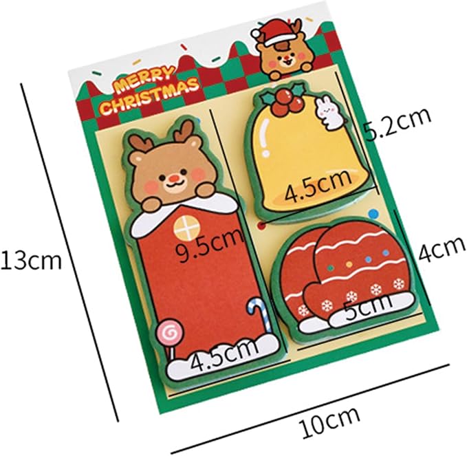 4 Pack Cute Sticky Notes Cartoon Christmas Sticky Memo Pads Kawaii Xmas Small Self-Stick Memo Note Pad Office School Supplies (Christmas)