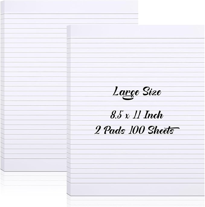 2 Pads 100 Sheets Large White Lined Sticky Notes 8.5 x 11 Inch Self Stick Note Pads White Self Adhesive Sticky Notepad for Home Office Supplies School Gift Set