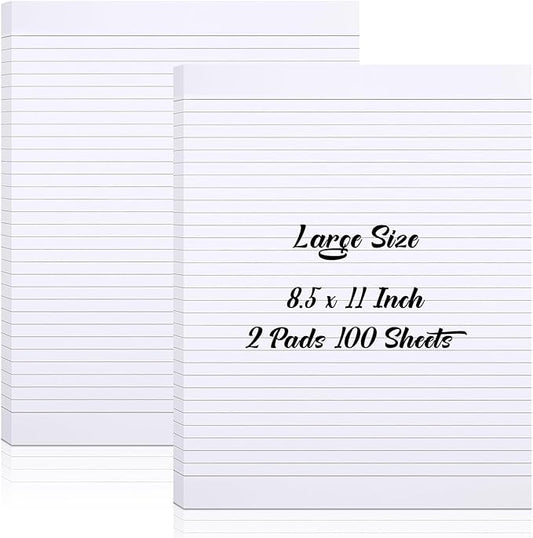 2 Pads 100 Sheets Large White Lined Sticky Notes 8.5 x 11 Inch Self Stick Note Pads White Self Adhesive Sticky Notepad for Home Office Supplies School Gift Set