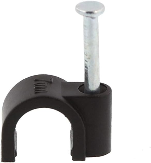 Secure 7mm Black Round Nail Cable Clip for Coax, Ethernet, and Telephone Cable Management - 100 Pack