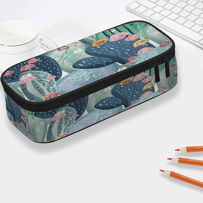 Yekiua Cacti Succulents Pencil Case Beautiful Pastel Vintage Flowers Big Capacity Pencil Pouch Office College Makeup Bag Pink White Yellow