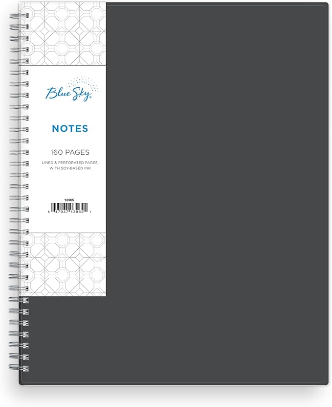 Blue Sky Notes Professional Notebook, Flexible Cover, Twin-Wire Binding, 8.5" x 11", Gray