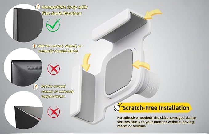 【1PACK Clamp-On Monitor Headphone Stand – Adjustable Headset Holder with 360° Rotating Hook, Silicone Protection, Space-Saving Desk Organizer for Office, Gaming & Study YA-C (White)