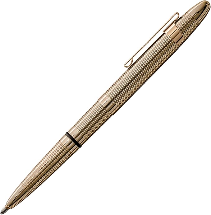 Fisher Space Pen Bullet Space Pen, Lacquered Brass Pressurized Ballpoint Pen, Compact Size, Writes Upside Down, Extreme Temperatures, Smooth Black Ink, Medium Point, Pocket Clip, Gift Box, Made in USA
