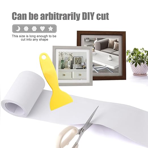 4" X33' Size Realistic Wood Grain Repair Tape, Self Adhesive Wood Grain Repair Patch for Tables, Chairs, Doors, Windows, Floors, Furniture Renovation, Handicraft DIY. with Plastic Scraper. White Wood