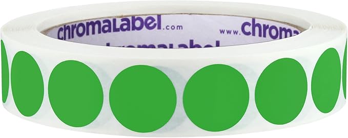 ChromaLabel 3/4 Inch Round Colored Stickers, Removable Sticky Dots Color Coding Labels, Ideal Sticker Dots for Arts and Crafts - 1000 Coding Stickers per Roll, Green
