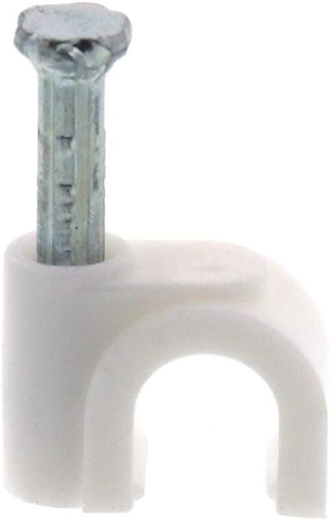 Secure 6mm White Round Nail Cable Clip for Coax, Ethernet, and Telephone Cable Management - 100 Pack