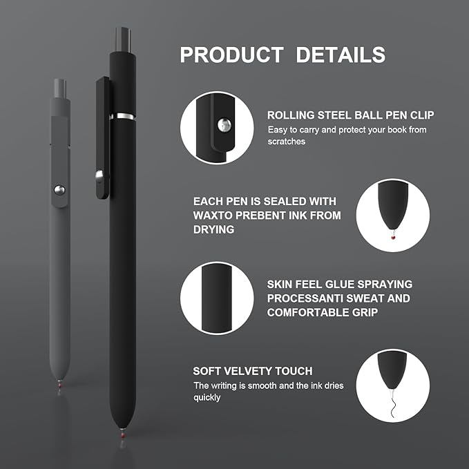 Retractable Gel Pens,0.5mm Fine Point Pen Smooth Writing japanese gel pen, quick drying black ink,High-End Series Ballpoint,Gifts for Women and Men(10 Pcs Black Ink-Black Gray shaft pens)