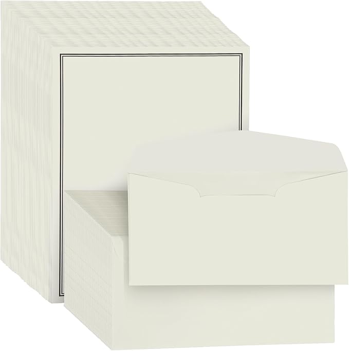 72 Pieces Stationery Set with Envelopes (48 Paper Sheets + 24 Envelopes) for Letter Writing, Black Border Design Stationery Paper Sheets and Envelope
