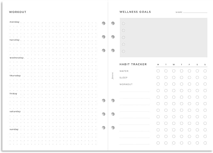 Filofax Organizer Refill, A5 Size, Wellness Trackers Pack, White Paper, 8.26" x 5.82", 56 Sheets (B132687)