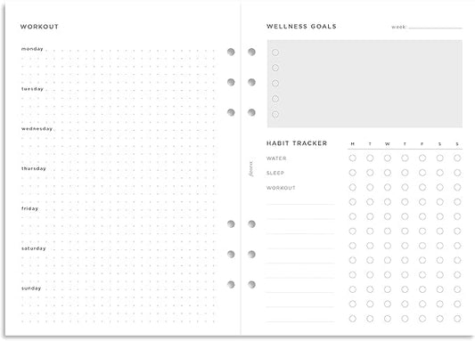 Filofax Organizer Refill, A5 Size, Wellness Trackers Pack, White Paper, 8.26" x 5.82", 56 Sheets (B132687)