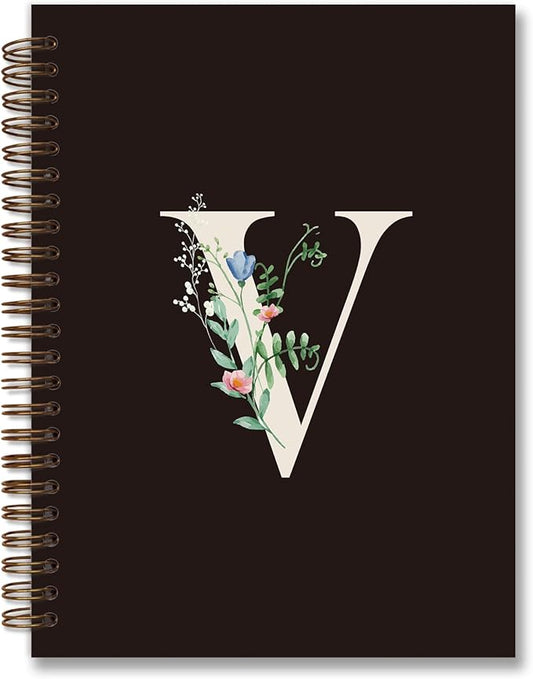 Trendy Personalized Journal Hardcover Spiral Notebook,Black Initial Letter V Notebook,Monogrammed Gifts for Women Teen Girl,College Ruled Hardcover Spiral Notebook 5.5 x 8.3