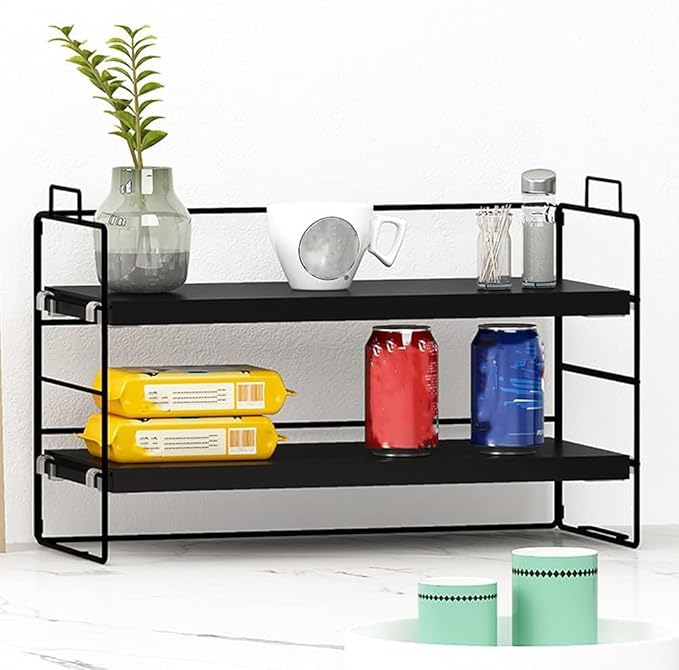SIDIANBAN Desktop Organizer Shelf Office Storage Rack Adjustable Display Shelf for Office Supplies（Black）