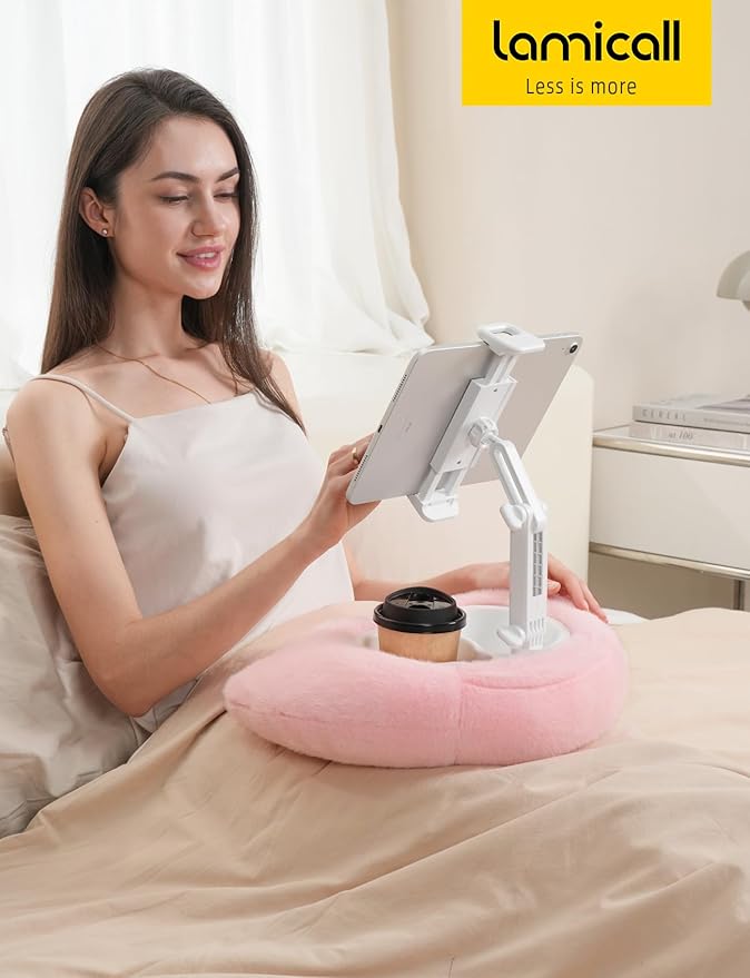Lamicall Tablet Pillow Stand Holder - [Food-Grade Bowl][Soft & Fluffy] iPad Stand w/Adjustable Arm, Kindle Accessories for Reading in Bed, Lap iPad Holder Gifts for 4.7-13" Tablet, E-Reader, iPhone