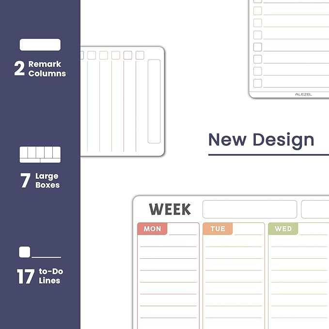 Magnetic Weekly Calendar Whiteboard for Fridge, Refrigerator Dry Erase Weekly White Board, Includes Magnetic Weekly Planner for Fridge with 2 List Boards, 4 Markers + Eraser