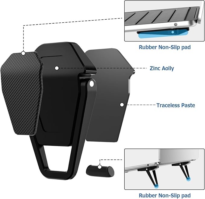 Portable Invisible Laptop Stand, Mini Aluminum Cooling Pad,Computer Keyboard Mount Kickstand,Ergonomic Lightweight Laptop Desk Stand (4pcs(Black))