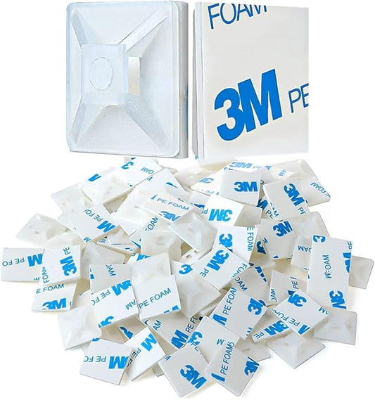 XHF 100 PCS 1.1" White Self Adhesive Cable Zip Tie Mounts Wire Cable Clips Holders Management Anchors Organizer Holders Squares(HS-102)