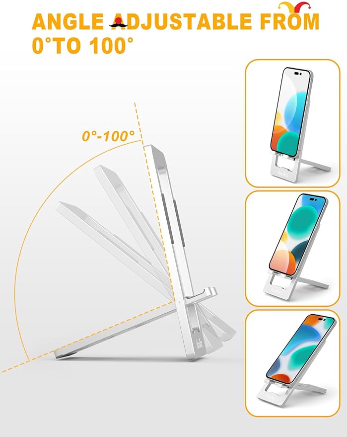 Phone Stand for Desk, Ultra-Thin Foldable Aluminum Phone Holder, Portable Travel & Office Cell Phone Stand Compatible with iPhone 17 16 15 14 13 12 Pro Max, Fits 3.7"-7" Devices, Silver