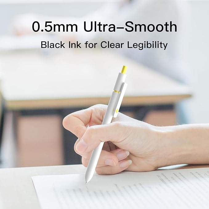 White Gel Pens,0.5mm Fine Point Tip,Quick Drying Ink, Aesthetic Office Supplies,Retractable Japanese Pen for Office Supplies,Bullet Journaling,Gifts for Women & Men(10 Pcs Black Ink-White shaft pens)