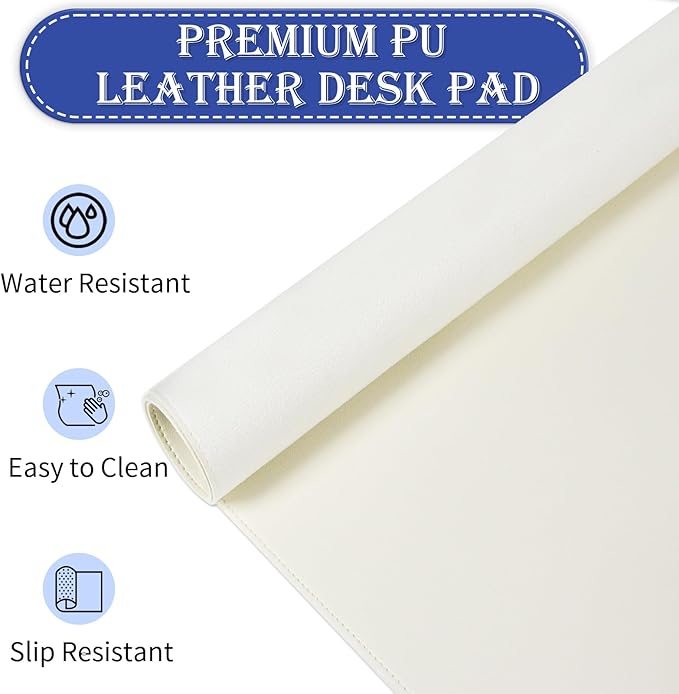 Large Desk Pad, 47.2" x 17" PU Leather Desk Mat for Desktop, Non-Slip Office Desk Mat for Desk, Desk Blotter Pad, Waterproof Computer Pad for Desk, Keyboard Mats for Home & Office (Ivory White)