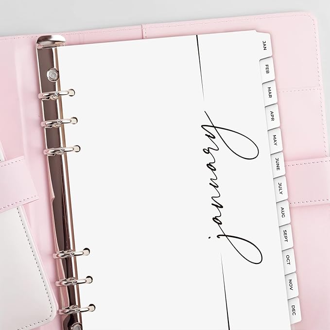 A5 Monthly Binder Index Dividers with Monthly Index Tab, 6 Holes Heavy-Duty Paper Card Dividers for Journals, Binders, Notebooks, Planners 8.2”x5.8”