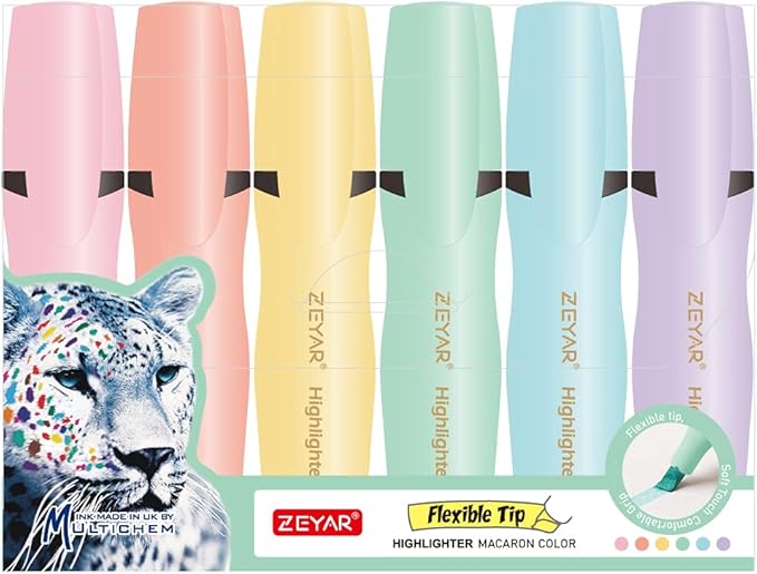 ZEYAR Aesthetic Highlighter Pen, Chisel Tip Marker Pen, AP Certified， Assorted Colors, Water Based, Quick Dry, Cute Highlighters, Patented Product (6 Macaron Colors)