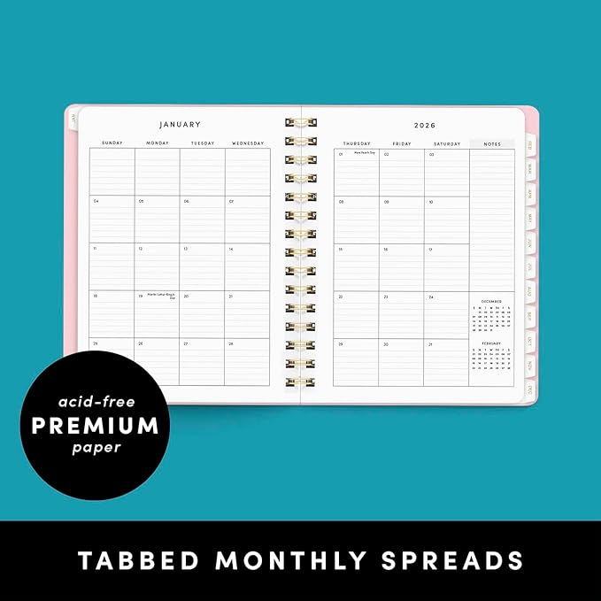 PAPERAGE 2026 Weekly & Monthly Planner, 12 Months (January 2026 - December 2026), 6.6 in x 8.1 in, Spiral Bound 2026 Planner with Weekly, Monthly & Yearly Views, Note Pages & Inner Pocket – Dark Green