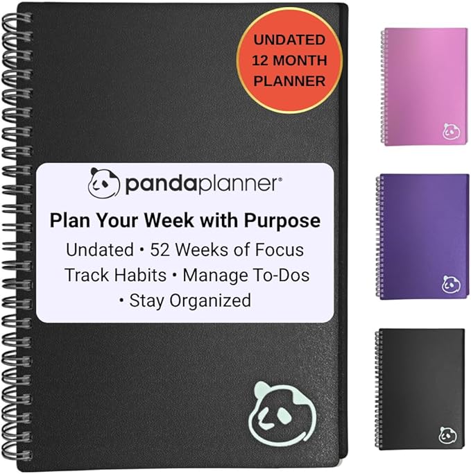 Panda Planner 2026 Undated Weekly Planner – Spiral Bound 5.75" x 8.25" with 52 Weeks, Habit Tracker & Weekly To-Do Lists – Productivity Planner & Academic Organizer for Home, Office & School (Black)