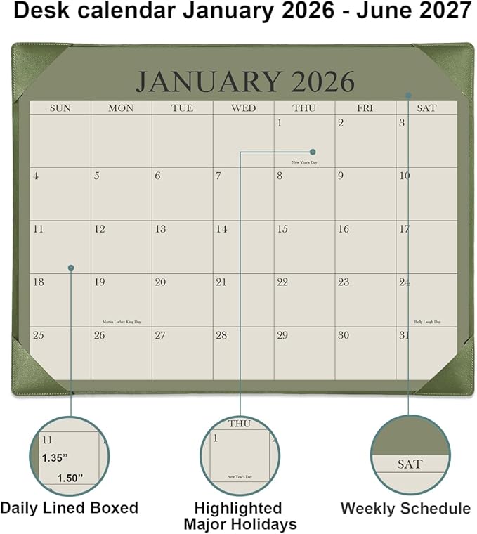 Desk Calendar 2026 with Desktop Mat, 18 Month Small Desk Pad Calendar from January 2026 to June 2027, 8.5" x 11" Desk Pad Calendar 2026 for Home, School Office, Cyan