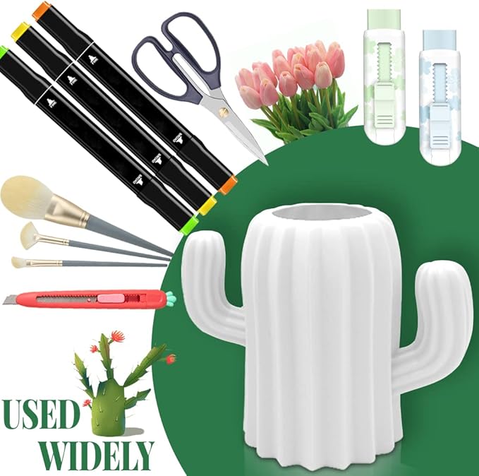 LeonBach 3 Pack Cactus Pen Holders for Desk,Cute Pencil Holders Succulent Pen Cups Cactus Office Classroom Decor Boho Desk Accessories Makeup Brush Holder Toothbrush Holder for Home School Office