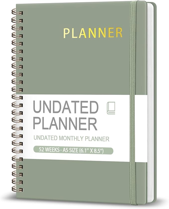 Undated Weekly Planner, Weekly To Do List Notebook with Goal, Organizer & Habit Tracker, A5 Daily Planner with Spiral Binding, Ideal for Office School Suppies