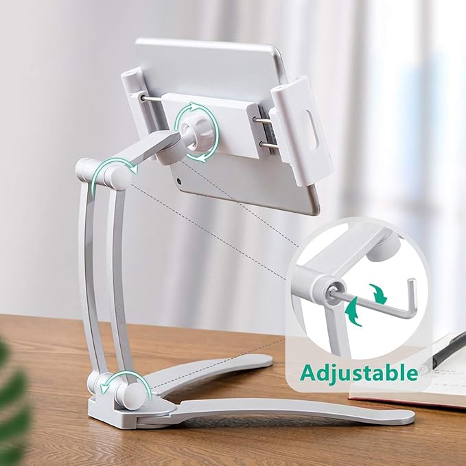 AYADA Kitchen Cabinet Tablet Holder, 2 in 1 Wall Mount Desktop Stand for ipad 12.9 Aluminum Alloy Metal Adjustable Multiangle Foldable Universal Phone Tablet Bracket Cooking Table Counter Top (Silver)