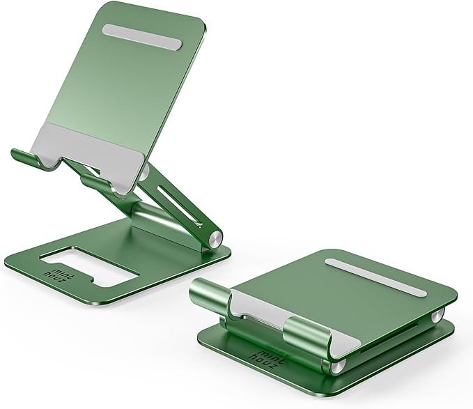 Minthouz Tablet Stand, Multi-Angle Adjustable Tablet Holder, Aluminum iPad Stand Compatible with iPhone 17 16 15 14 13 Pro Max Mini, 12 11 XR X8 Plus SE, Smartphone (Green)