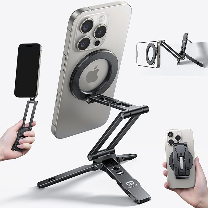 Lamicall for Magsafe Tripod Stand - [Ultra-Compact] Aluminium Magnetic Phone Tripod for iPhone 17/16 Pro Max, Flexible Cell Phone Mount Gift with 1/4" Screw, Arca & Hook Black