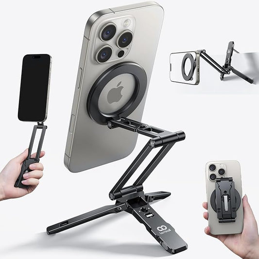 Lamicall for Magsafe Tripod Stand - [Ultra-Compact] Aluminium Magnetic Phone Tripod for iPhone 17/16 Pro Max, Flexible Cell Phone Mount Gift with 1/4" Screw, Arca & Hook Black