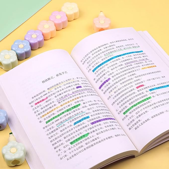 Set of 5 Cute Flower Color Highlighter Markers with 1 Cap, Multicolor Highlighter Pens for Office.