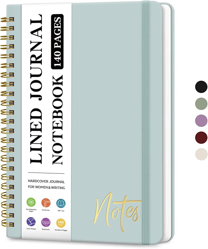 Lined Spiral Journal Notebook for Women, A5 College Ruled Journals for Writing, Hardcover Notebooks for Work, Note taking and Office School Supplies,140 Pages - Dusty Blue