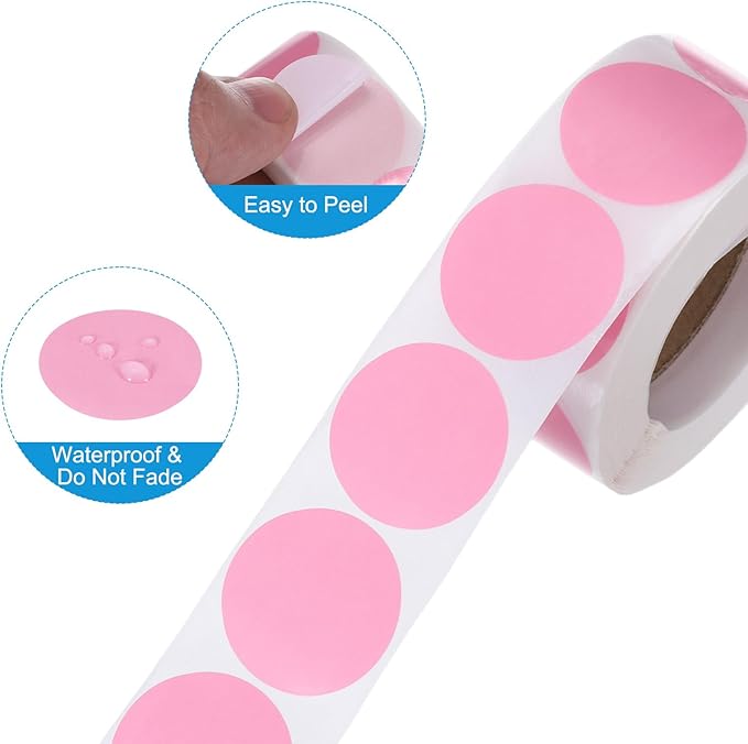 uxcell 500pcs Pink Round Stickers Roll 1 Inch Self-Adhesive Stickers Coding Label Removable for DIY Crafts Homework, Office, Shop, Home, Classroom Marking